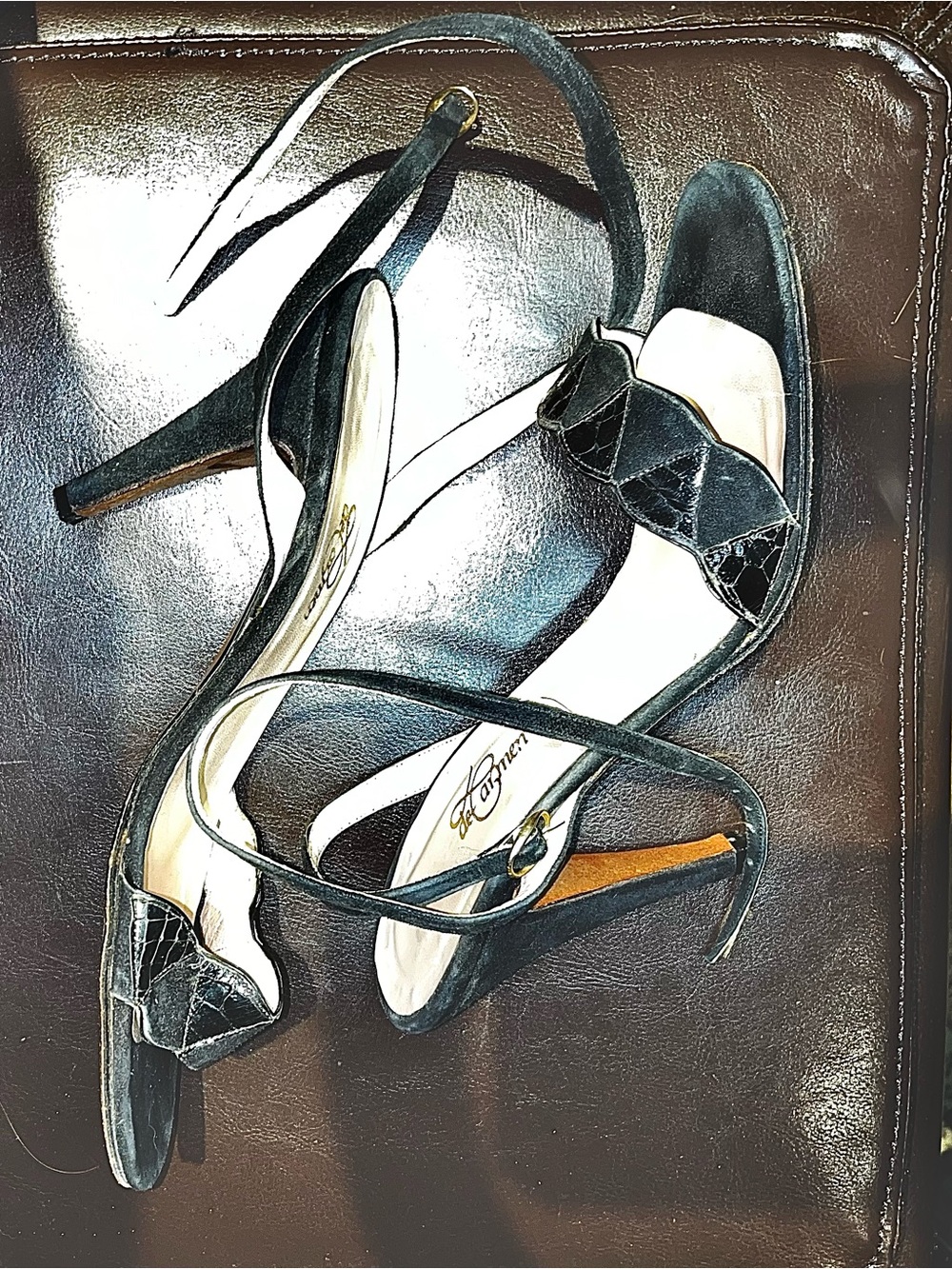 Women's Black Suede Ankle-Strap Heeled Sandals